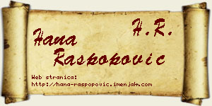 Hana Raspopović vizit kartica
